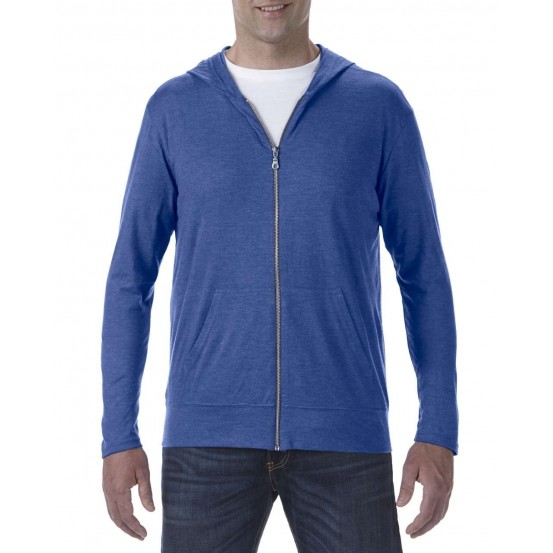 Tricou barbati Anvil Adult Tri-Blend cu fermoar si cu gluga